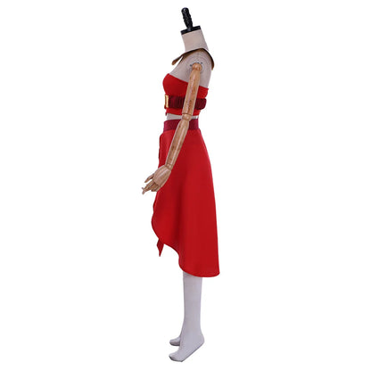 Avatar The Last Airbender Azula Cosplay Costume Adult Women Sexy Red Strapless Tube Top Slit Skirt Suits Halloween Party Dress