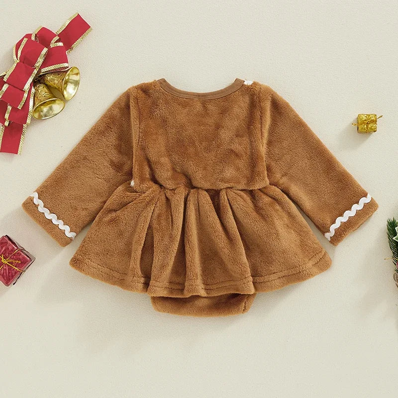 Baby Girls Christmas Romper Dress Long Sleeve Gingerbread Jumpsuits Newborn Xmas Clothes