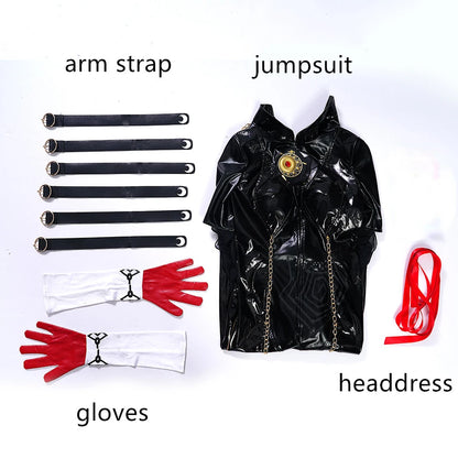 Bayonetta Cosplay Jumpsuit with Gloves and Headband Women's Black Bodysuit Halloween Costume