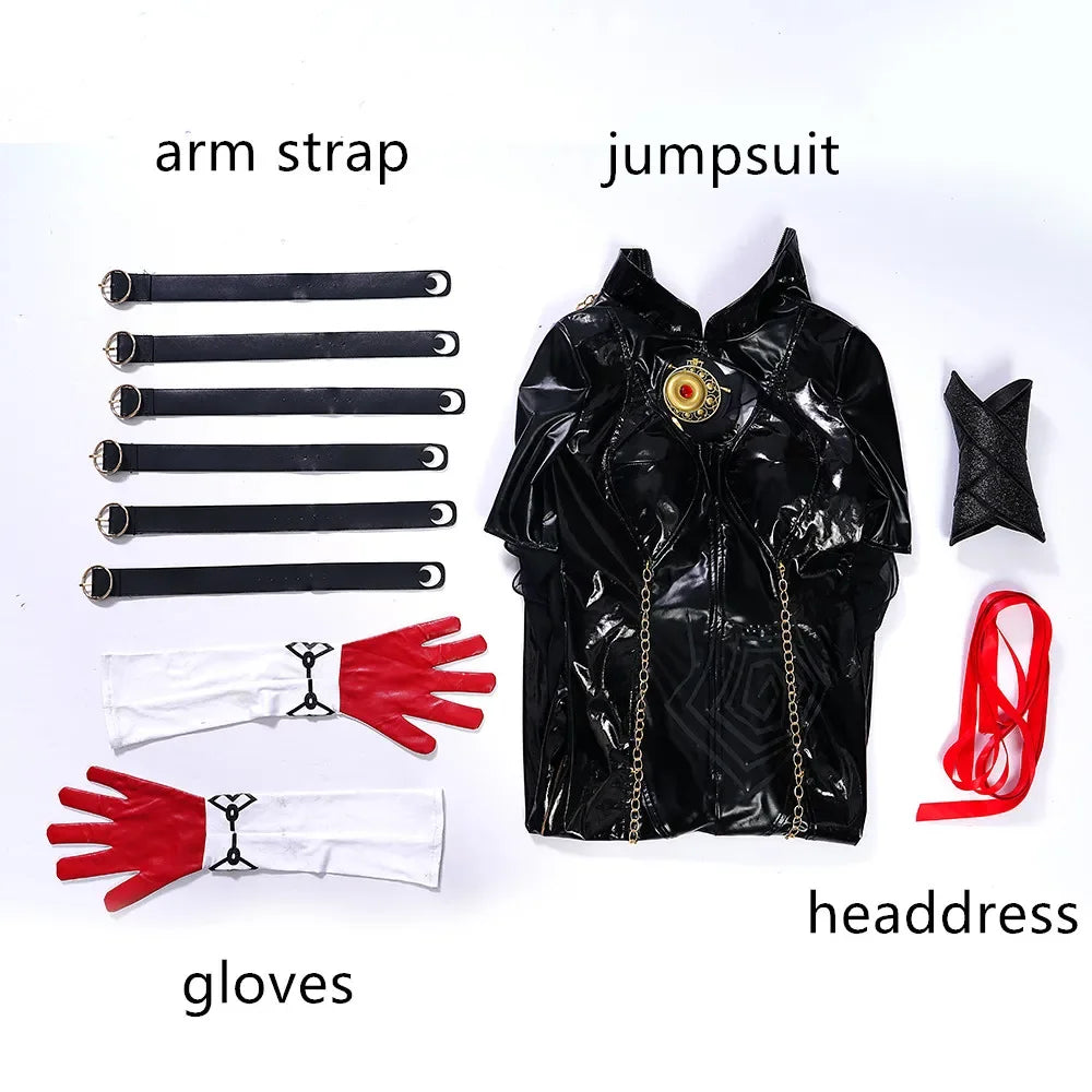 Bayonetta Cosplay Costume Sexy Bodysuit Women's Bayonetta Blaco Witch Cosplay Jumpsuit Halloween Costume With Gloves Headband