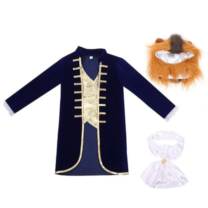 Beauty and The Beast Anime Jacket Robe Halloween Cosplay Tops Boys Party Gifts with Wigs Bows