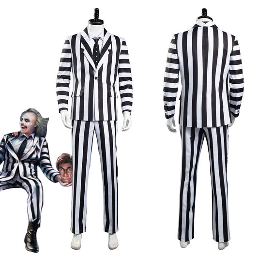 Beetle Cos Juice Adam Cosplay Costume Men Black White Striped Suit Jacket Shirt Pants Outfits Halloween Carnival Suit