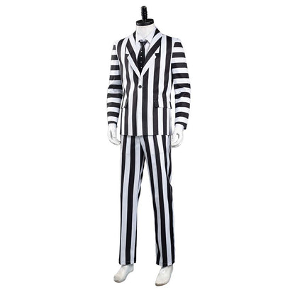 Beetle Cos Juice Adam Cosplay Costume Men Black White Striped Suit Jacket Shirt Pants Outfits Halloween Carnival Suit