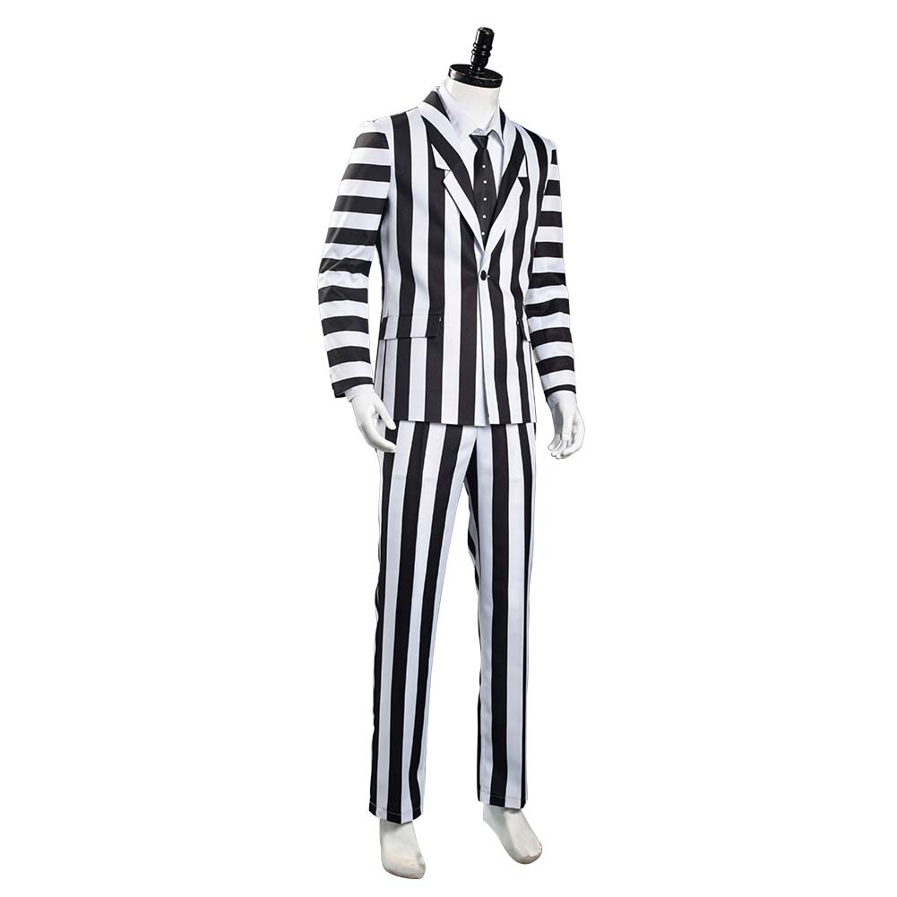 Beetle Cos Juice Adam Cosplay Costume Men Black White Striped Suit Jacket Shirt Pants Outfits Halloween Carnival Suit