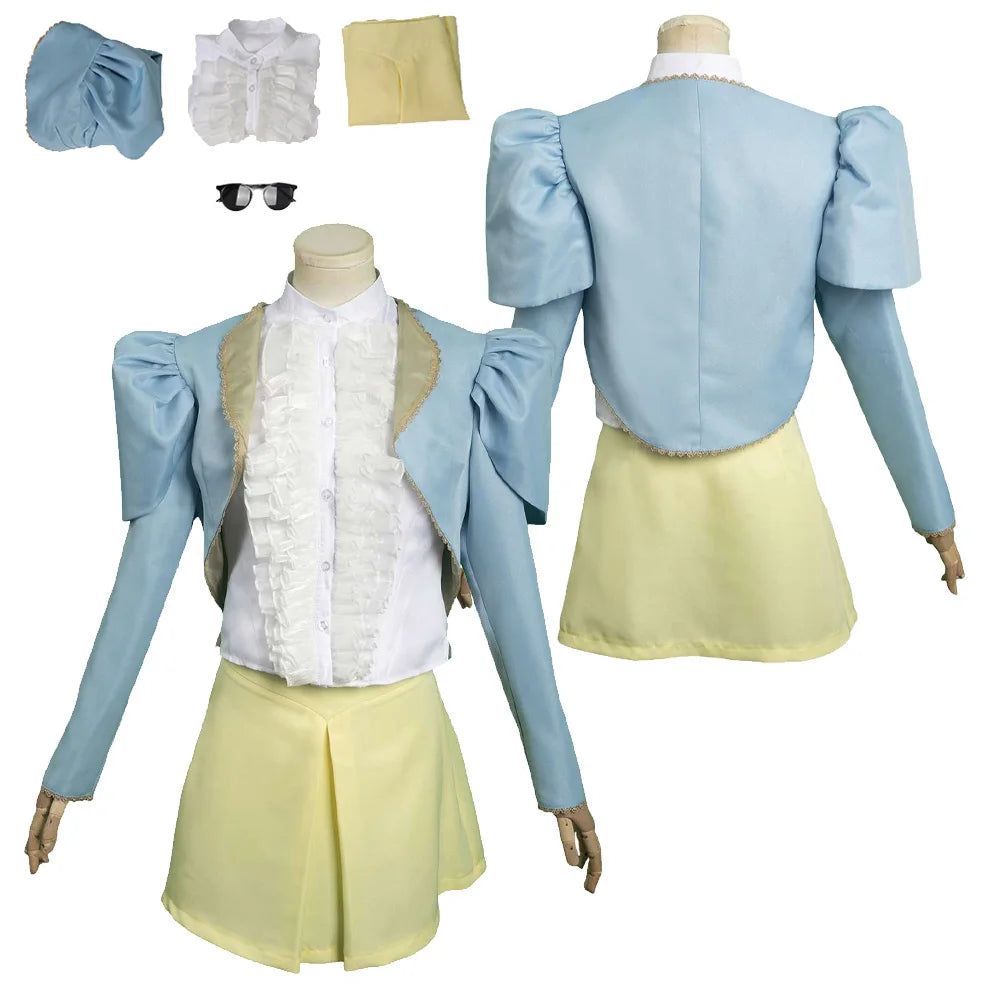 Bella Baxter Cosplay Costume Movie Poor Cos Thing Fantasia Blue Coat Yellow Skirt Outfit Halloween Carnival Party Suit For Adult