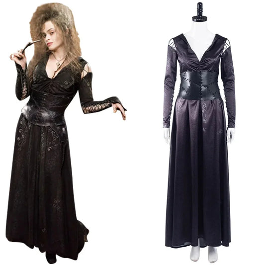 Bellatrix Lestrange Cosplay Costume Halloween Carnival Dress Suit