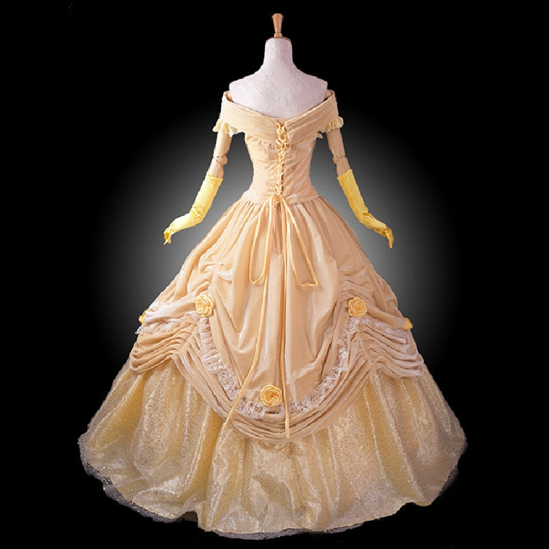 Belle Cosplay Costume Princess Yellow Dress For Adult Women Halloween Party Dresses