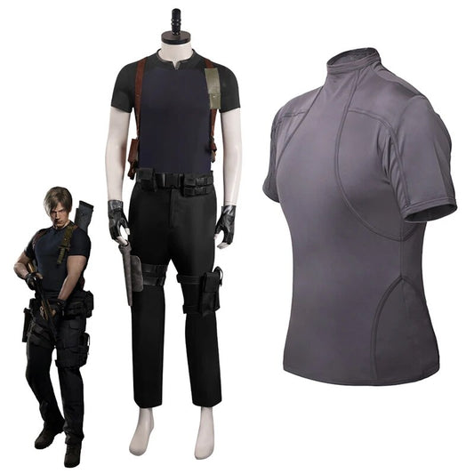 Biohazard Resident 4 Leon Kennedy Cosplay Men Costume Grey T-Shirt Summer Shirts Man Full Set Clothes Halloween Carnival Suit