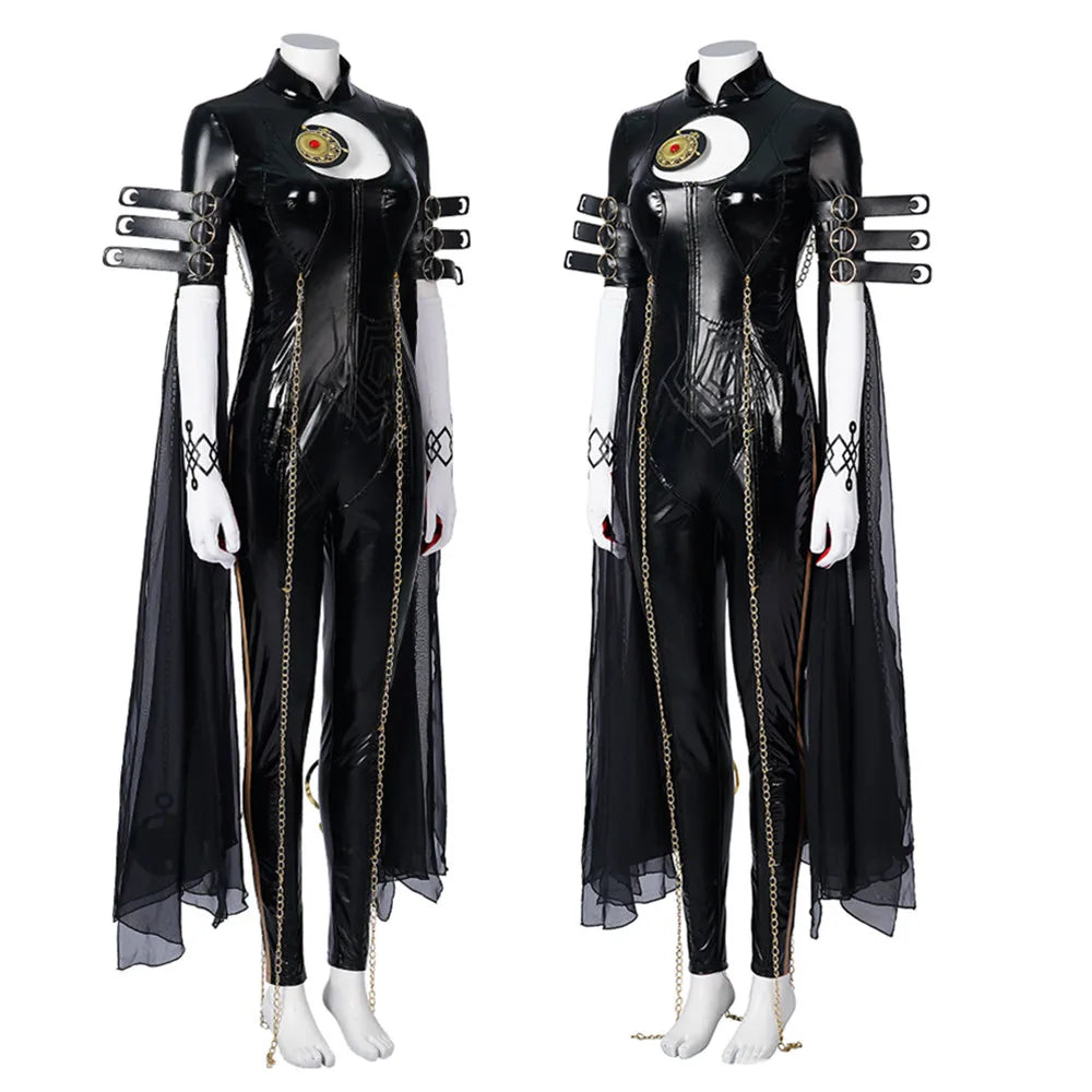 Black Bayonetta Cosplay Costume Woman Bayonetta Bodysuit Halloween Costume with Gloves Headband Custom Size