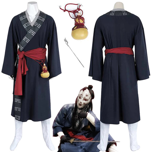 Black Color Myth Of  Wukong Mi Dao Ren Cosplay Costume Uniform Grey Robe Socks Gourd Halloween Party Women Men Outfit Props