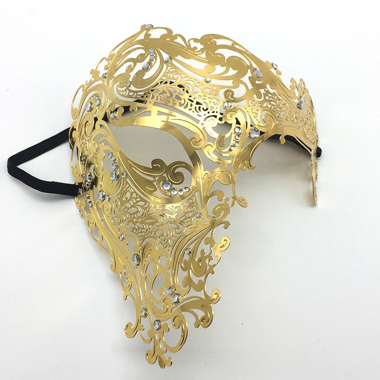 Venetian Mardi Gras Skull Full Face Mask - Black Gold 