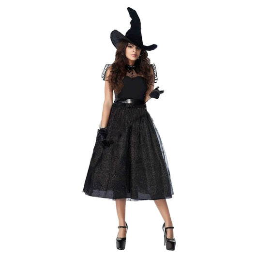 Black Gothic Witch Costume For Adult Women Purim Cos Party Wizards Fancy Dress Halloween Costumes For Women