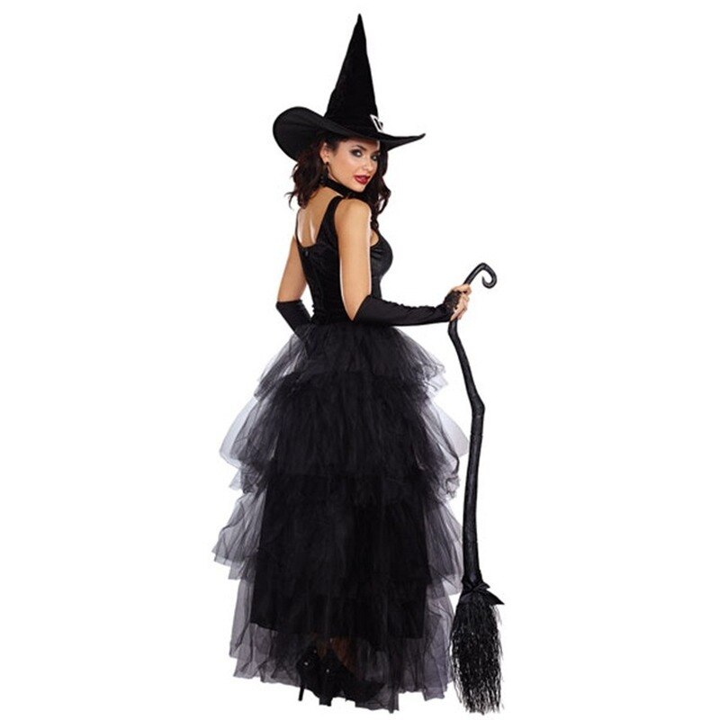 Black Gothic Witch Costume for Adult Women Purim Halloween Cos Party Wizards Dress