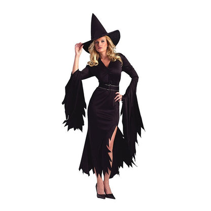 Black Gothic Witch Costume for Adult Women Purim Halloween Cos Party Wizards Dress