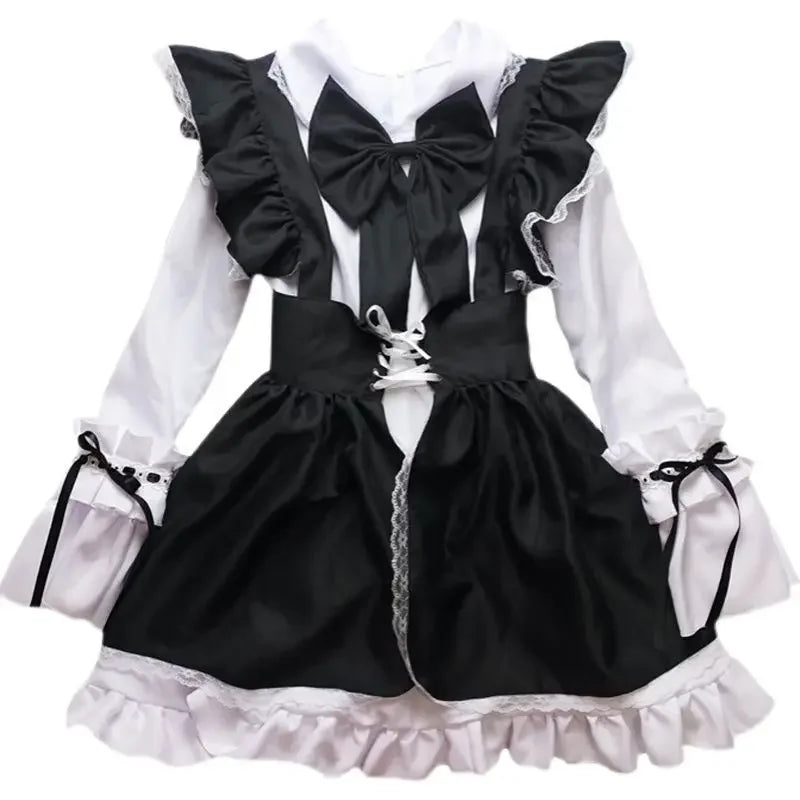 Black White Apron Maid Lolita Dress Men Women Anime Long Sleeve Dress Japanese Sweet Preppy Style Vestidos De Femenino