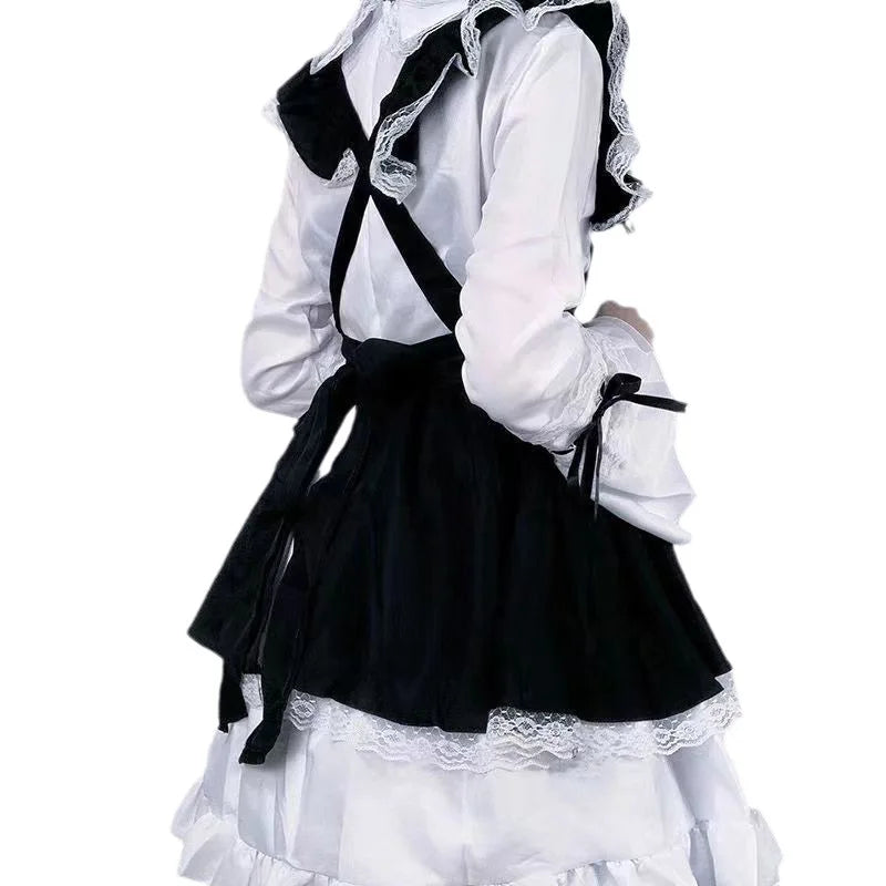 Black White Apron Maid Lolita Dress Men Women Anime Long Sleeve Dress Japanese Sweet Preppy Style Vestidos De Femenino