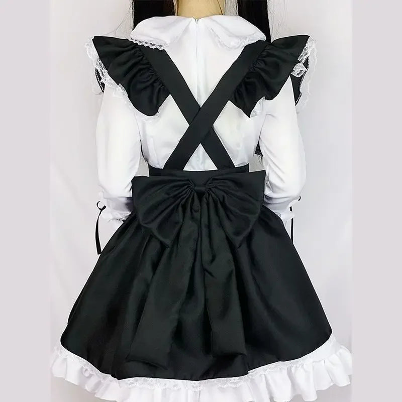 Black White Apron Maid Lolita Dress Men Women Anime Long Sleeve Dress Japanese Sweet Preppy Style Vestidos De Femenino