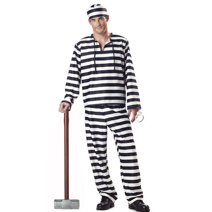 Black White Stripe Stripe Bloody Convict Costume Zombie Prisoner Cosplay Prison Uniform Halloween Prison School Couple Costume