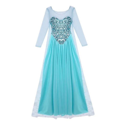 Blue Princess Dress Sequined Long Robe Party Costume Snow Queen Cos Outfit Halloween Costume for Adult Women