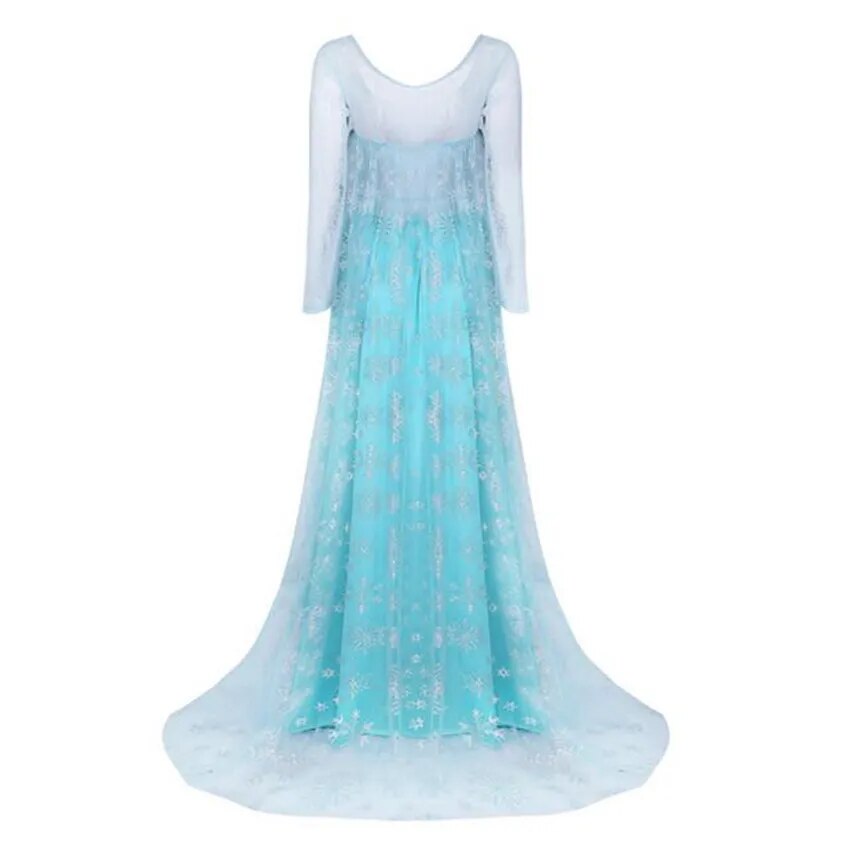 Blue Princess Dress Sequined Long Robe Party Costume Snow Queen Cos Outfit Halloween Costume for Adult Women