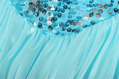 Blue Princess Dress Sequined Long Robe Party Costume Snow Queen Cos Outfit Halloween Costume for Adult Women