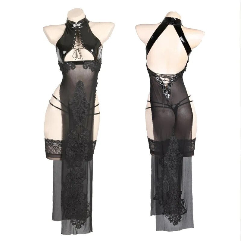 Boutique COS Game NieR Automata 2B Swimsuit Swim Dress Costume Women Sexy Sukumizu Turtleneck Cheongsam Swimwear Set Cosplay