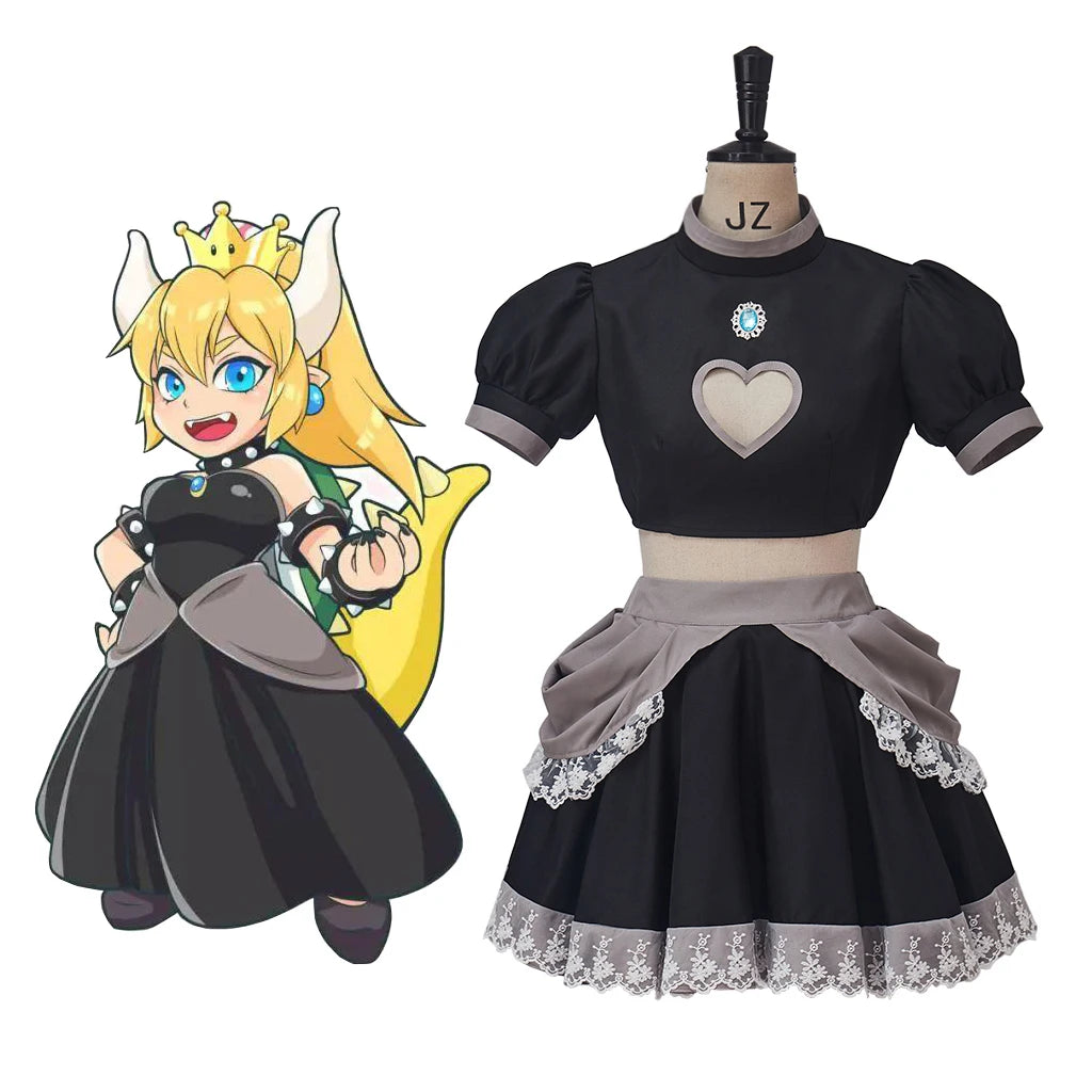 Bowsette Princess Cosplay Bowser Peach Saber Lily Costume Sexy Black Crop Top Skirts Set Women Halloween Party Costumes