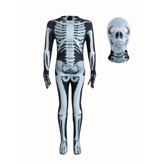 Boy's Skeleton Character Clothing, Jumpsuit and Mask Set, Boys Funny Outfit for Halloween Party