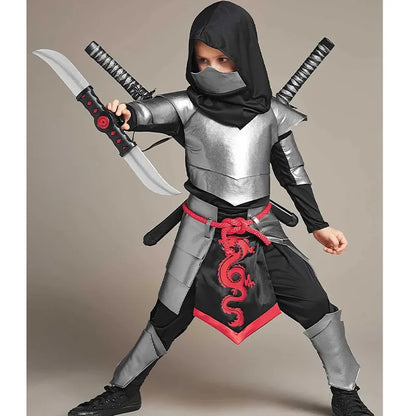 Boys Classic Silver Halloween Cosplay Dragon Ninja Costume for Kids