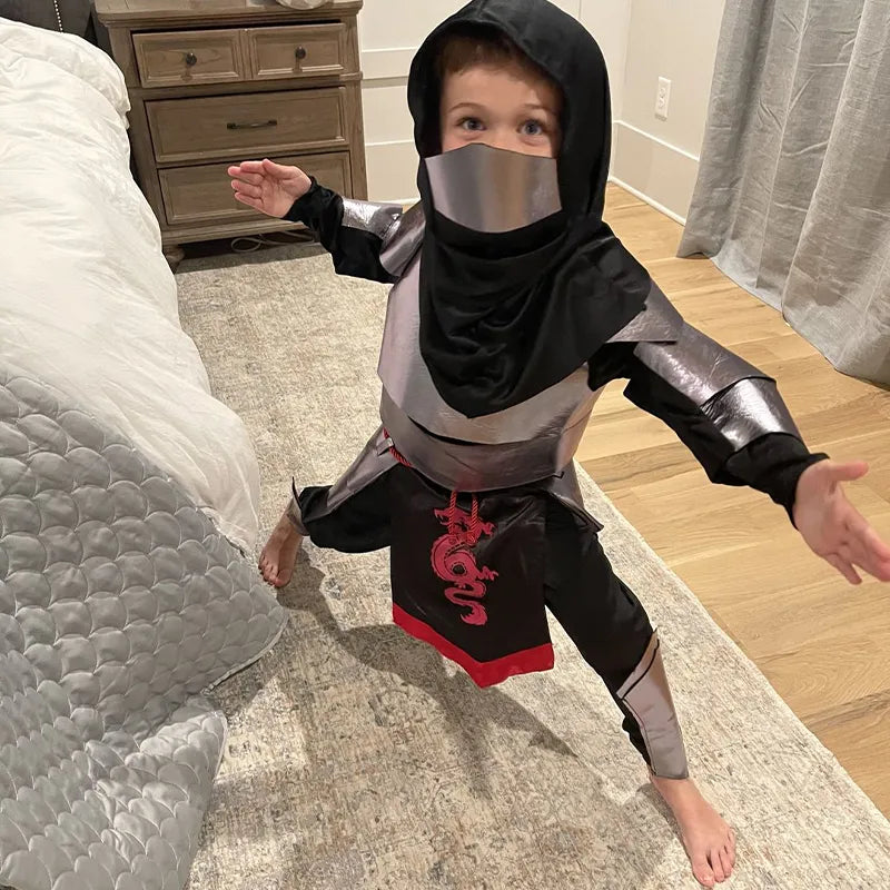 Boys Classic Silver Halloween Cosplay Dragon Ninja Costume for Kids