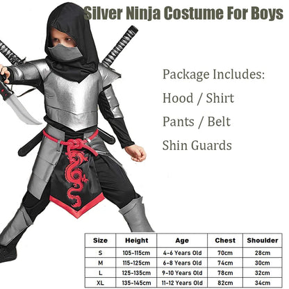 Boys Classic Silver Halloween Cosplay Dragon Ninja Costume for Kids