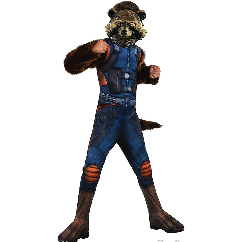 Boys Rocket Cos Raccoon Cosplay Costume and Hat Outfits For Kids Child Halloween Carnival Party Disguise Suit