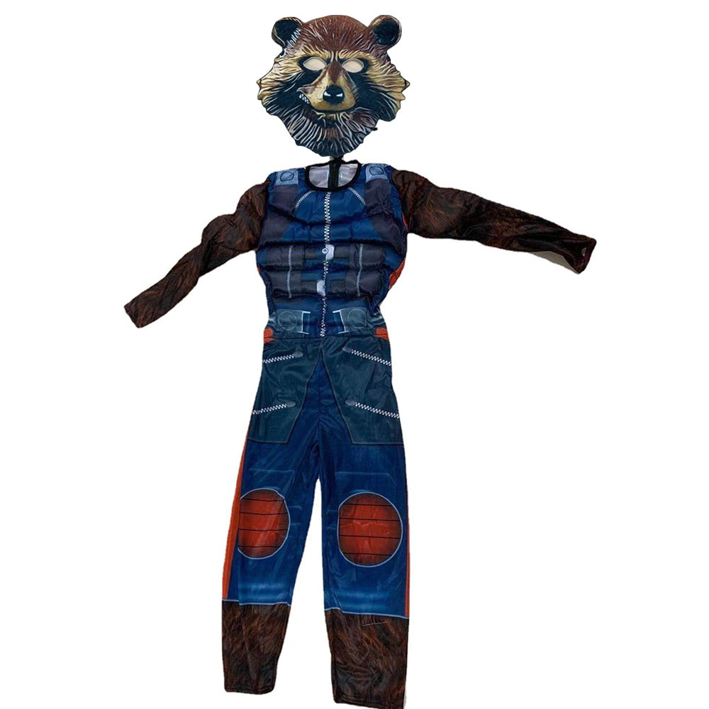 Boys Rocket Cos Raccoon Cosplay Costume and Hat Outfits For Kids Child Halloween Carnival Party Disguise Suit
