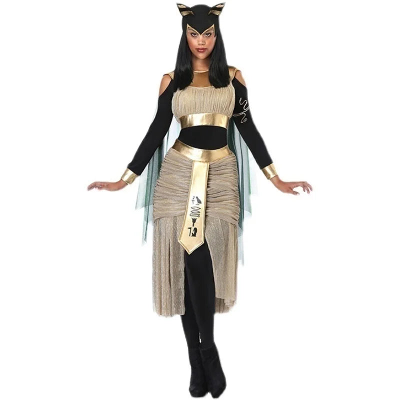 Cat God Bastet Ancient Egyptian Mythology War Goddess Cosplay Costumes Masquerade Halloween Adult Women Cleopatra Fancy Dress