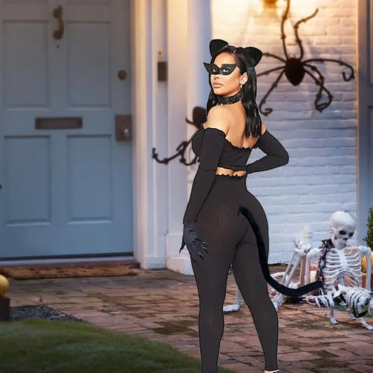 Cat Woman Outfit Cosplay Outfit Halloween Black Cat Costume Accessories For Women Halloween Masquerade Suit Adult