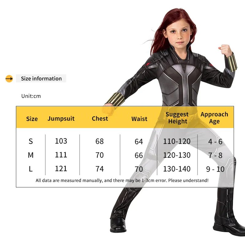 Child Black Widow Costume Jumpsuit Fancy Dress Girls Superhero Halloween Carnival Cosplay Costumes For Kids Size S To L