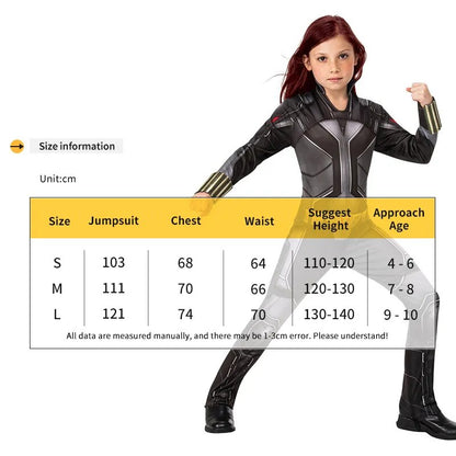 Child Black Widow Costume Jumpsuit Fancy Dress Girls Superhero Halloween Carnival Cosplay Costumes For Kids Size S To L