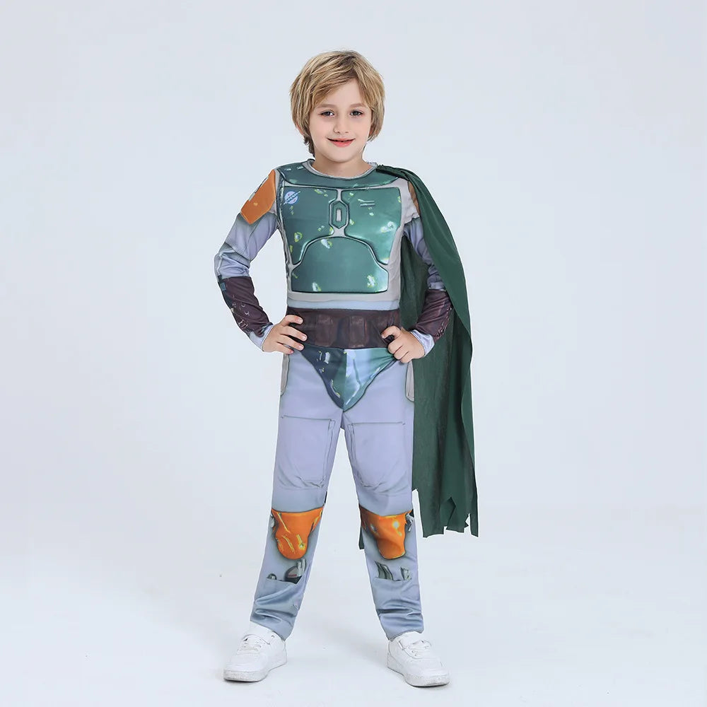 Child Boy Bounty Hunter Boba Fett Cosplay Kids Fancy-dress Halloween Carnival Cosplay Costume