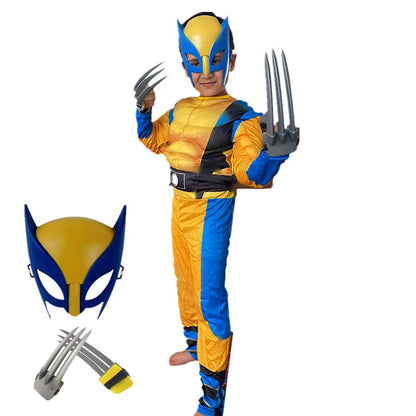 Wolverine Kids Costume Superhero Jumpsuit Mask Set Halloween Christmas New Year Cosplay Outfit