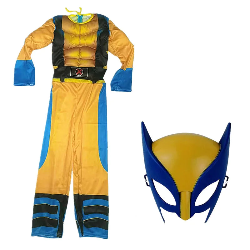 Wolverine Kids Costume Superhero Jumpsuit Mask Set Halloween Christmas New Year Cosplay Outfit