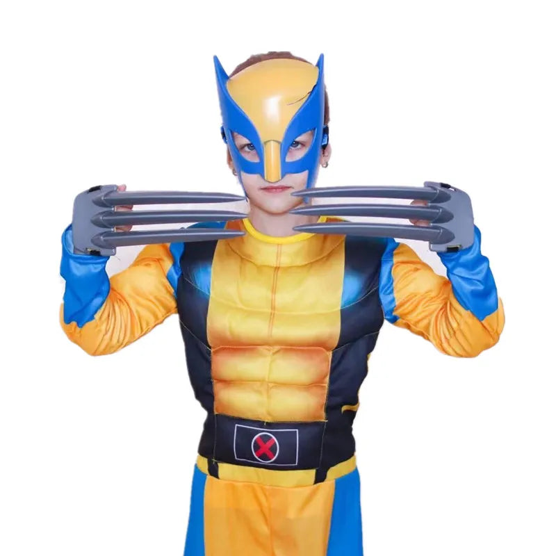 Wolverine Kids Costume Superhero Jumpsuit Mask Set Halloween Christmas New Year Cosplay Outfit