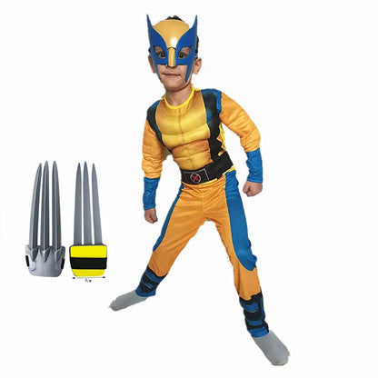 Wolverine Kids Costume Superhero Jumpsuit Mask Set Halloween Christmas New Year Cosplay Outfit