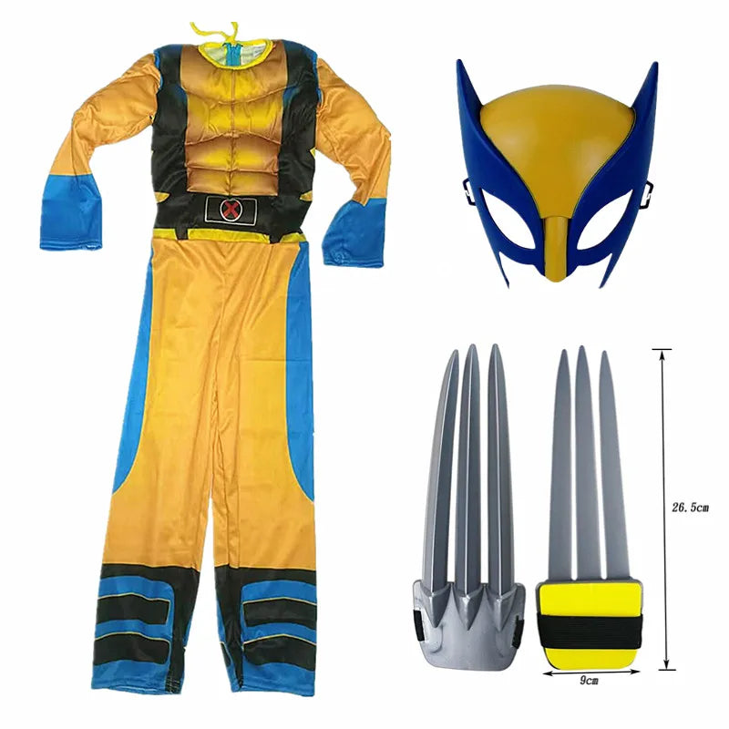 Wolverine Kids Costume Superhero Jumpsuit Mask Set Halloween Christmas New Year Cosplay Outfit