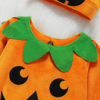 Children's Clothing Baby Jumpsuit Halloween Pumpkin Hat Long Sleeved Crawling Suit Zip up Baby Romper Fall Shirt for Baby Boy