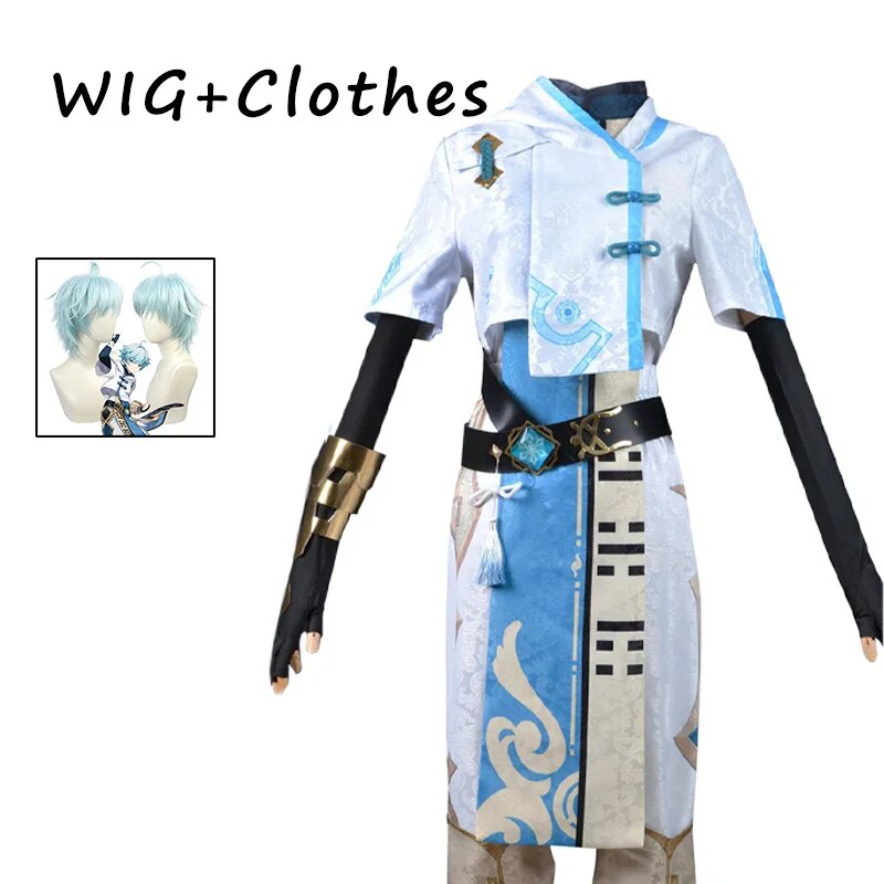 Chongyun Cosplay Genshin Impact Costume Uniform Outfit Cosplay Chun Yun Wig Halloween Party Fancy Dress for Men Women Anime Game