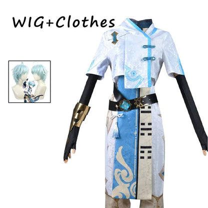 Chongyun Cosplay Genshin Impact Costume Uniform Outfit Cosplay Chun Yun Wig Halloween Party Fancy Dress for Men Women Anime Game