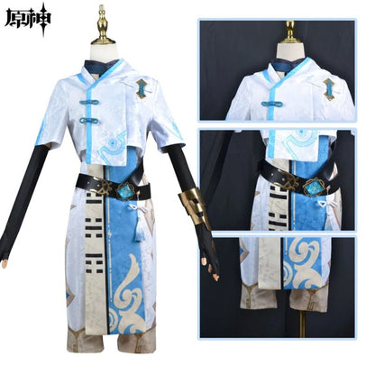 Chongyun Cosplay Genshin Impact Costume Uniform Outfit Cosplay Chun Yun Wig Halloween Party Fancy Dress for Men Women Anime Game