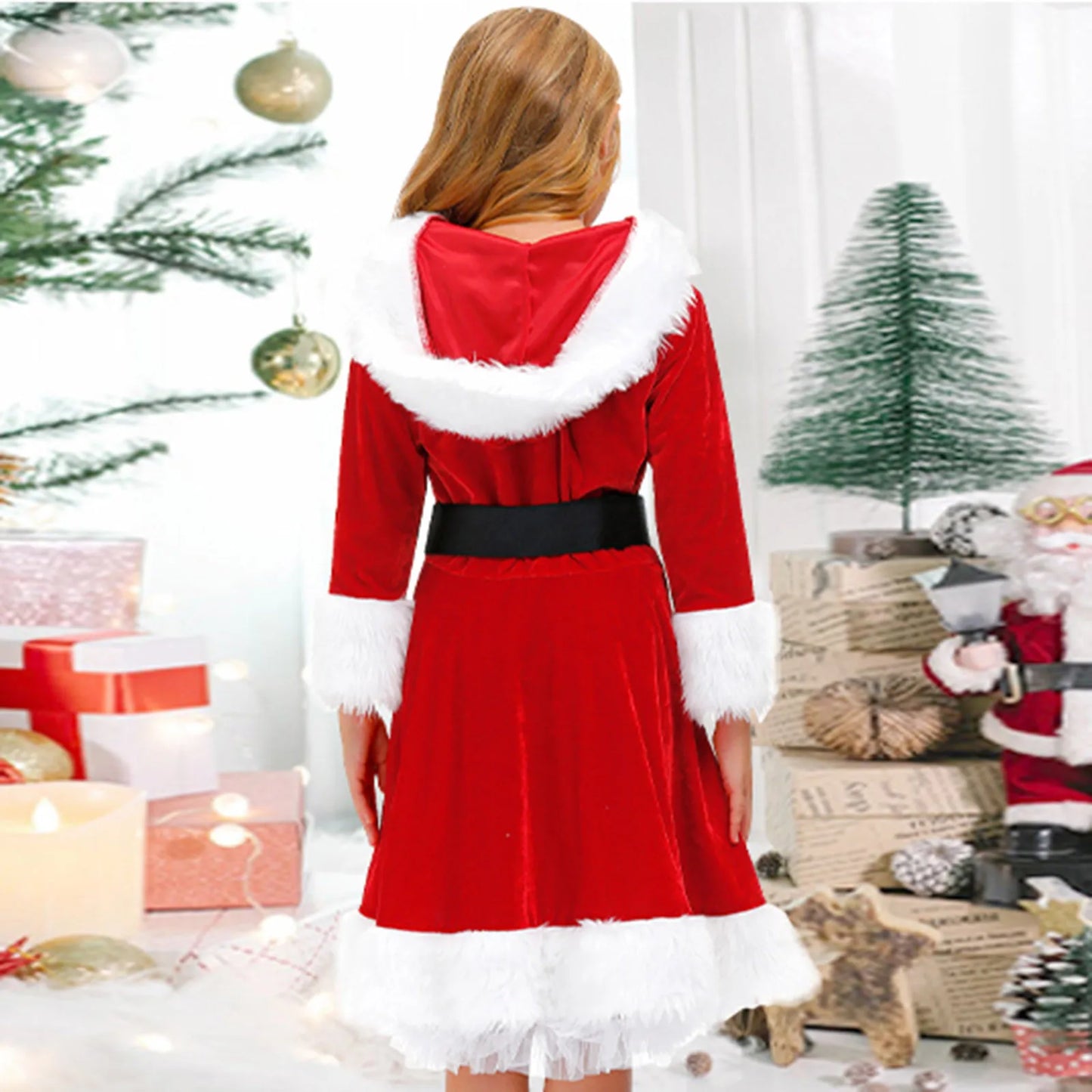 Christmas Children Clothes Girl Dress Cosplay Red Santa Claus Thicken Swing Hoodie Dress Costume Child Festivals Party Dresses