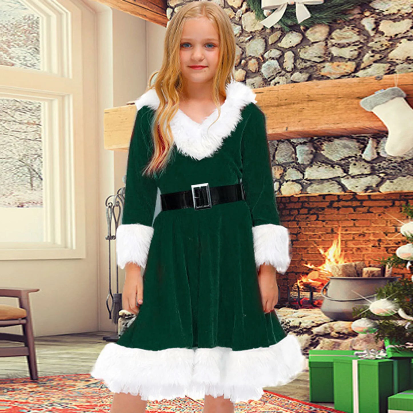 Christmas Children Clothes Girl Dress Cosplay Red Santa Claus Thicken Swing Hoodie Dress Costume Child Festivals Party Dresses