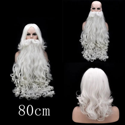 Christmas Cosplay Synthetic Wig Short Hair White/Grey Santa Claus Beard Unisex Men Women Party Dress Up Props Cosplay Accessorie